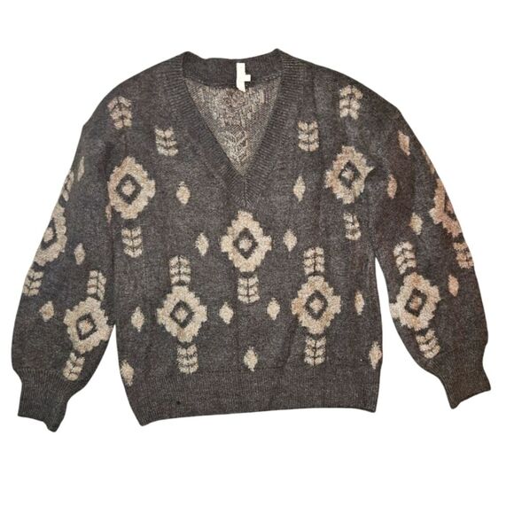 Mystree Western Aztec Chunky Knit Pull-over Gray/Tan Sweater Size M - Picture 1 of 6
